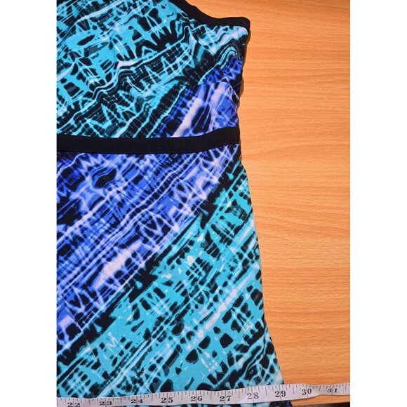 Catherines Maxi Dress 4X Blue Stretch Popover Sleeveless Black Trim Comfort Slit - Picture 6 of 13